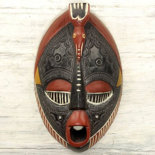 Alternate image for Aluminum and Sese Wood African Carved Mask of a Town Crier The Town Crier