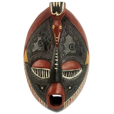 Alternate image for Aluminum and Sese Wood African Carved Mask of a Town Crier The Town Crier