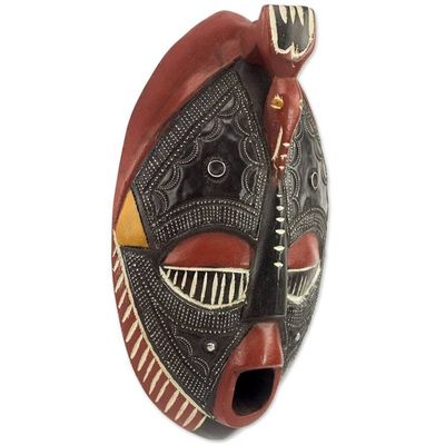 Alternate image for Aluminum and Sese Wood African Carved Mask of a Town Crier The Town Crier
