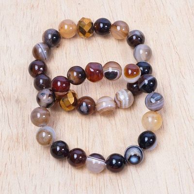 Alternate image for Agate and Recycled Glass Beaded Bracelet from Ghana Pair Imperial Duo