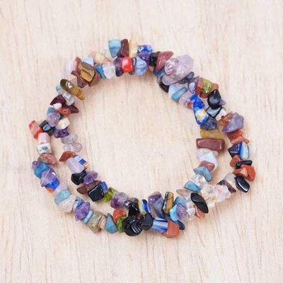 Alternate image for Eco-Friendly Glass Beaded Stretch Bracelet Pair from Ghana Unique Shades