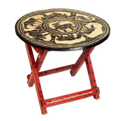 Alternate image for Sese Wood Ghanaian Folding Table with Elephants and Gazelles African Grasslands