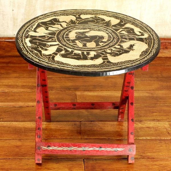 Alternate image for Sese Wood Ghanaian Folding Table with Elephants and Gazelles African Grasslands