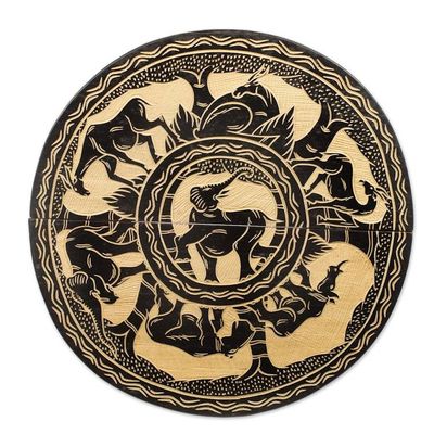 Alternate image for Sese Wood Ghanaian Folding Table with Elephants and Gazelles African Grasslands