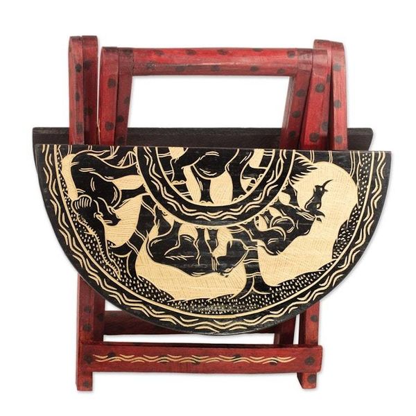Alternate image for Sese Wood Ghanaian Folding Table with Elephants and Gazelles African Grasslands