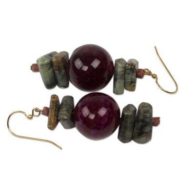 Alternate image for Purple Agate and Soapstone Beaded Earrings from Ghana Oboafo Ye Na