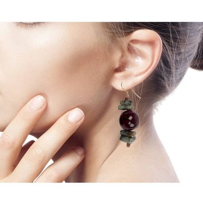 Alternate image for Purple Agate and Soapstone Beaded Earrings from Ghana Oboafo Ye Na