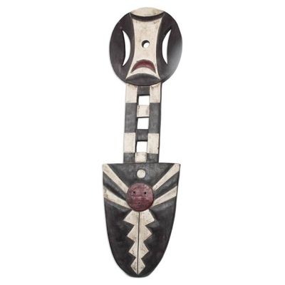 Alternate image for Brown and Off-White African Wood Decorative Wall Mask Dynamic Power