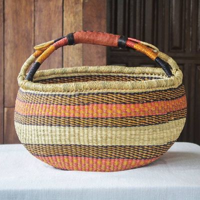 Alternate image for Hand Made Raffia Shopping Basket Sunset Stripes
