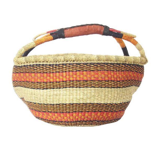 Alternate image for Hand Made Raffia Shopping Basket Sunset Stripes