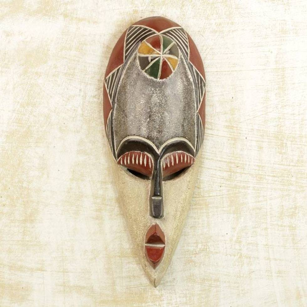 Hand Carved and Painted Sese Wood African Mask from Ghana 'Kasha'