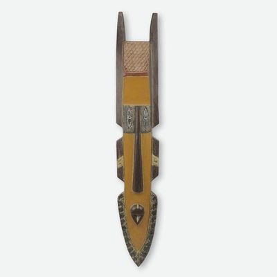 Alternate image for Long Yellow Hand Carved African Wood Wall Mask Wishes Come True