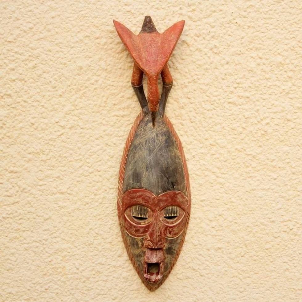 African Wood Mask with an Eagle on Top from Ghana 'Eagle Head'