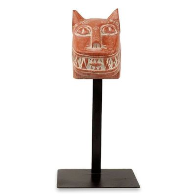 Alternate image for Wild Cat African Mask Sculpture with Stand Fierce Leopard