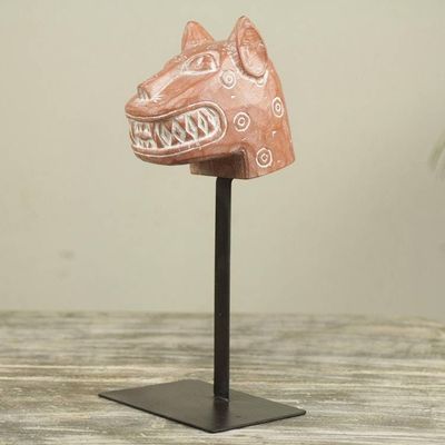 Alternate image for Wild Cat African Mask Sculpture with Stand Fierce Leopard