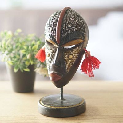 Alternate image for Handmade African Sese Wood Tabletop Mask from Ghana Striking Beauty