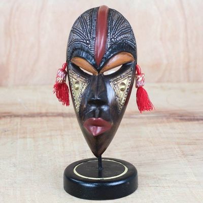 Alternate image for Handmade African Sese Wood Tabletop Mask from Ghana Striking Beauty