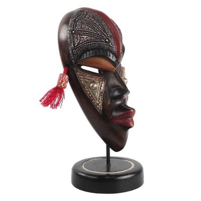 Alternate image for Handmade African Sese Wood Tabletop Mask from Ghana Striking Beauty