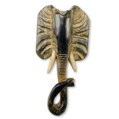 Alternate image for Original Hand Carved Wood Elephant Mask from Ghana Elephant II