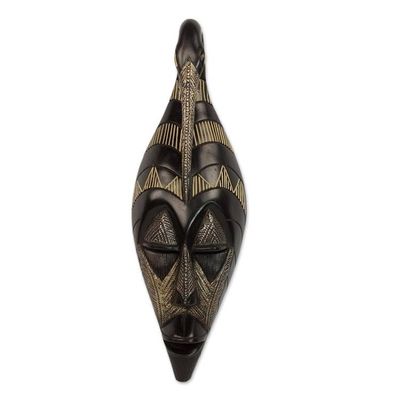 Alternate image for Hand Carved Black Sese Wood Wall Mask with Bird from Ghana Back to My Roots
