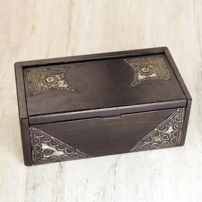 Primary image for Hand-Carved Wood West African Box with Aluminum Trim Sika Korkoo Kwarbia I