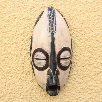 Alternate image for Rustic Yoruba-Style African Wood Mask in Beige from Ghana Beige Yoruba