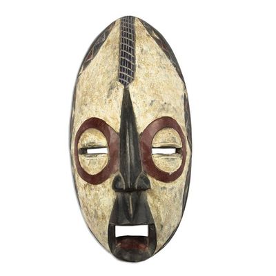 Alternate image for Rustic Yoruba-Style African Wood Mask in Beige from Ghana Beige Yoruba