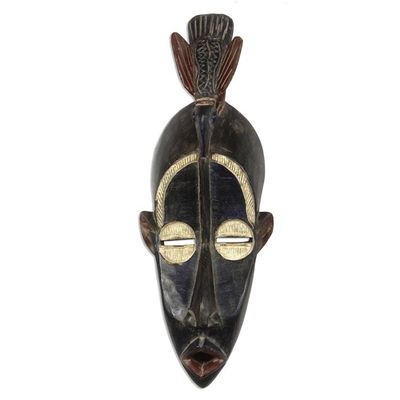 Alternate image for Bird-Themed African Wood Mask in Black from Ghana Striking Bird