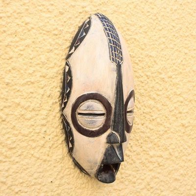 Alternate image for Rustic Yoruba-Style African Wood Mask in Beige from Ghana Beige Yoruba