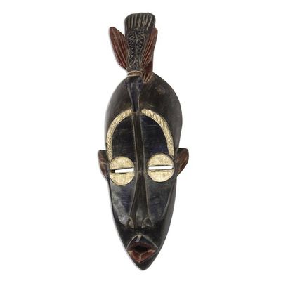 Alternate image for Bird-Themed African Wood Mask in Black from Ghana Striking Bird