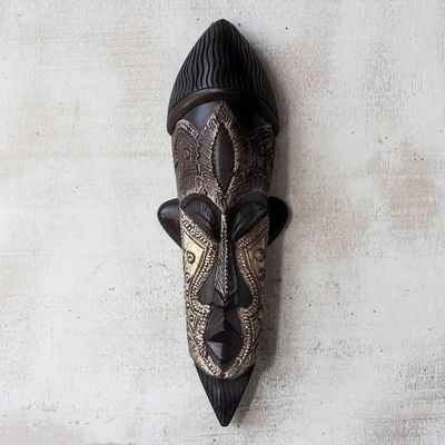 Alternate image for Handcrafted Sese Wood and Aluminum African Mask from Ghana Have Patience