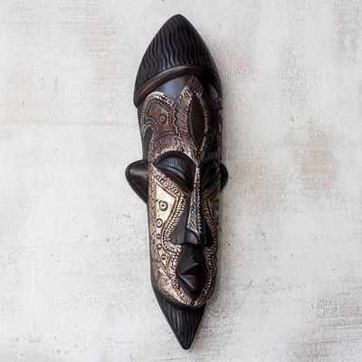 Alternate image for Handcrafted Sese Wood and Aluminum African Mask from Ghana Have Patience