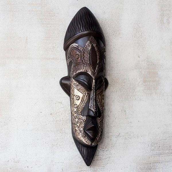 Alternate image for Handcrafted Sese Wood and Aluminum African Mask from Ghana Have Patience