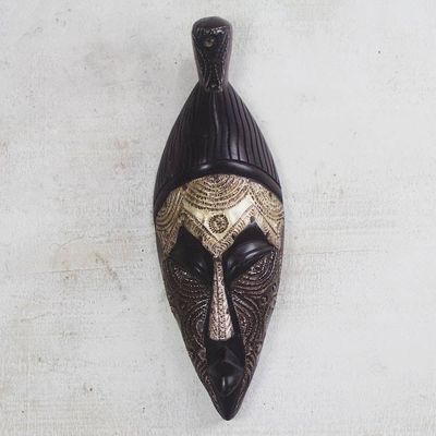 Alternate image for Handmade Sese Wood and Aluminum African Mask from Ghana African Elder