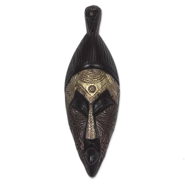 Alternate image for Handmade Sese Wood and Aluminum African Mask from Ghana African Elder