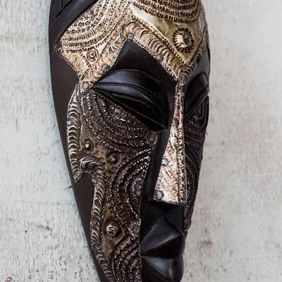 Alternate image for Handmade Sese Wood and Aluminum African Mask from Ghana African Elder