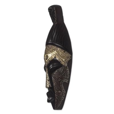 Alternate image for Handmade Sese Wood and Aluminum African Mask from Ghana African Elder