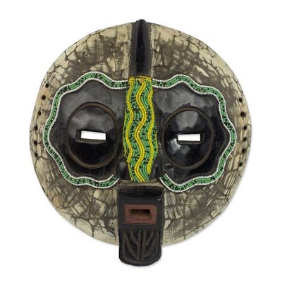 Alternate image for Sese Wood and Recycled Glass Bead African Mask from Ghana Ntiase Understanding