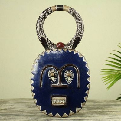 Alternate image for Handmade Blue Wood Baule Tribe Decorative Wall Mask Baule Moon Blessing
