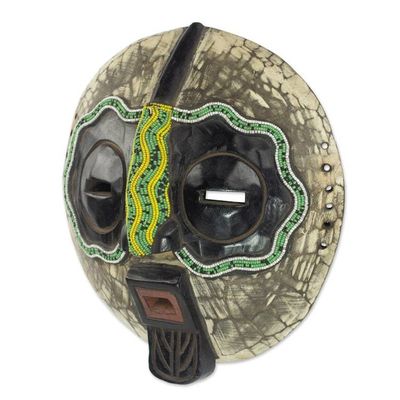 Alternate image for Sese Wood and Recycled Glass Bead African Mask from Ghana Ntiase Understanding