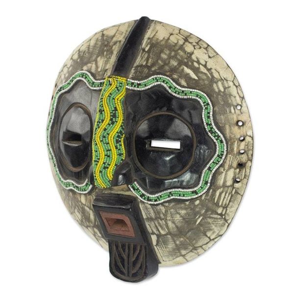 Alternate image for Sese Wood and Recycled Glass Bead African Mask from Ghana Ntiase Understanding