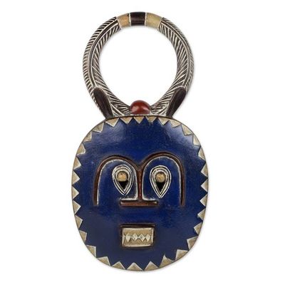 Alternate image for Handmade Blue Wood Baule Tribe Decorative Wall Mask Baule Moon Blessing