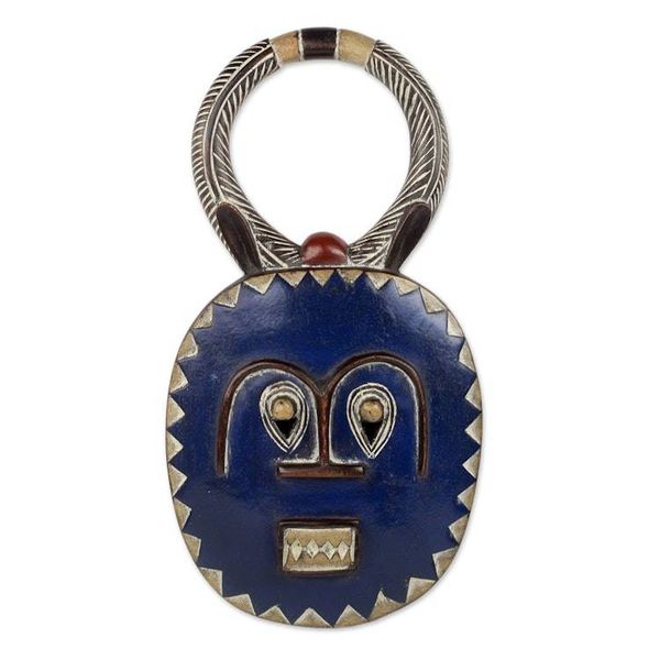 Alternate image for Handmade Blue Wood Baule Tribe Decorative Wall Mask Baule Moon Blessing