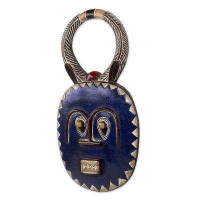 Alternate image for Handmade Blue Wood Baule Tribe Decorative Wall Mask Baule Moon Blessing