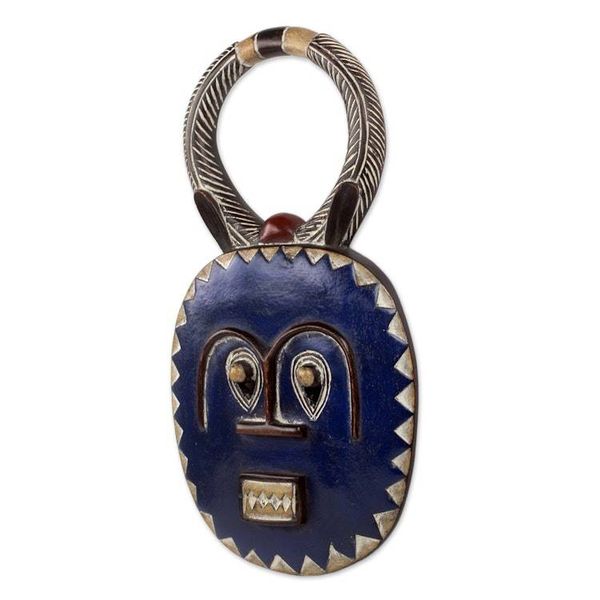 Alternate image for Handmade Blue Wood Baule Tribe Decorative Wall Mask Baule Moon Blessing
