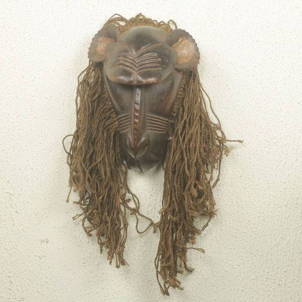 Alternate image for Unique Hand Carved Wood and Jute African Monkey Mask Baule Gbekre II