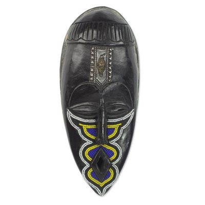 Alternate image for Ghanaian Hand Crafted Wood Mask with Recycled Glass Beads Fakye