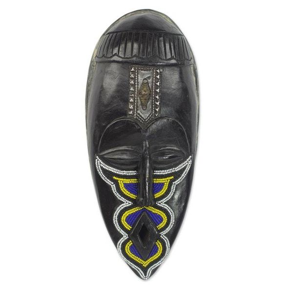 Alternate image for Ghanaian Hand Crafted Wood Mask with Recycled Glass Beads Fakye