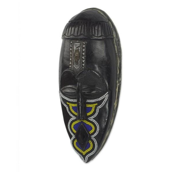 Alternate image for Ghanaian Hand Crafted Wood Mask with Recycled Glass Beads Fakye