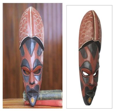 Alternate image for African Mask Hand Crafted with Wood and Copper Hogbeza